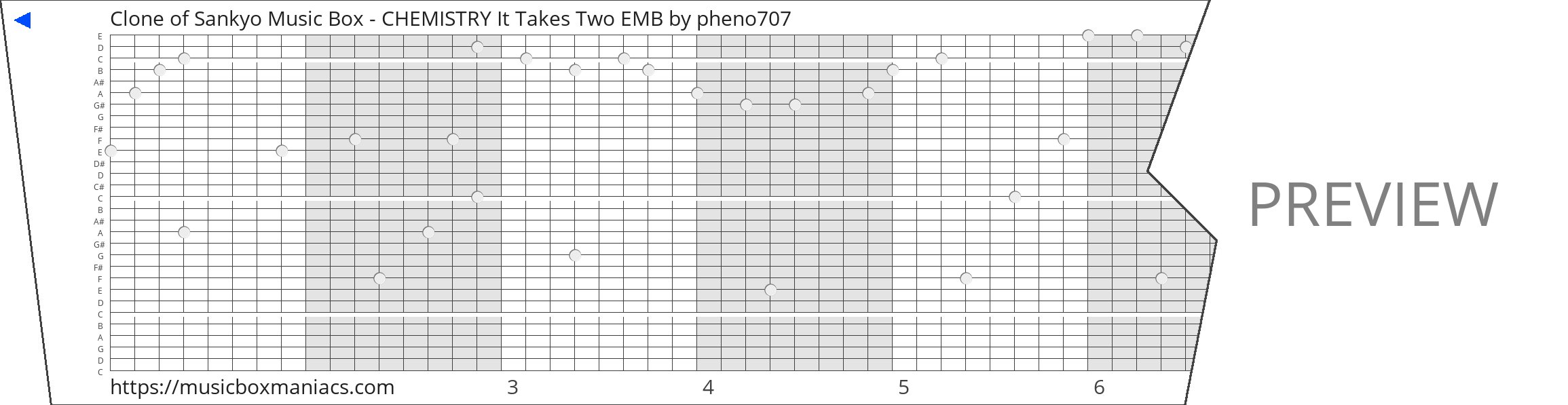 Clone of Sankyo Music Box - CHEMISTRY It Takes Two EMB 30 note music box paper strip