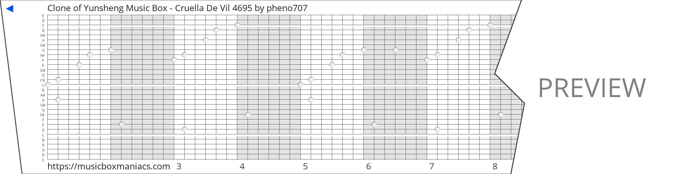 Clone of Yunsheng Music Box - Cruella De Vil 4695 30 note music box paper strip