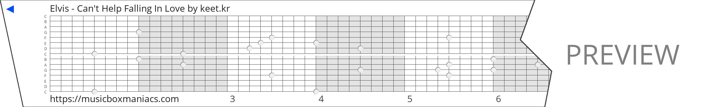 Elvis - Can't Help Falling In Love 15 note music box paper strip