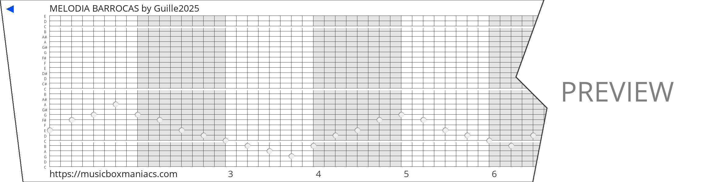MELODIA BARROCAS 30 note music box paper strip