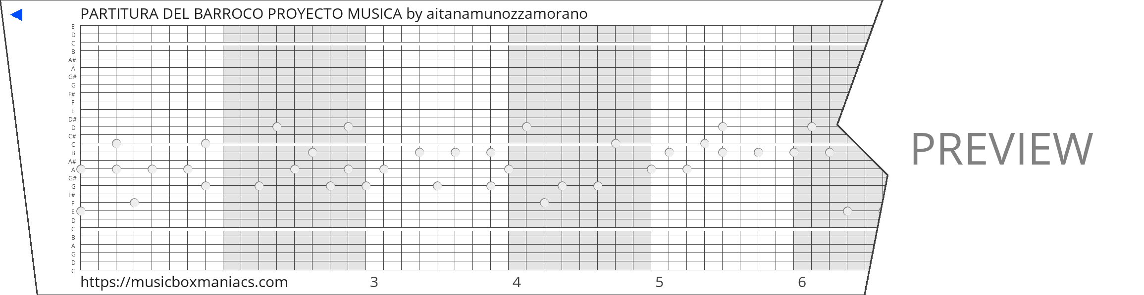 PARTITURA DEL BARROCO PROYECTO MUSICA 30 note music box paper strip