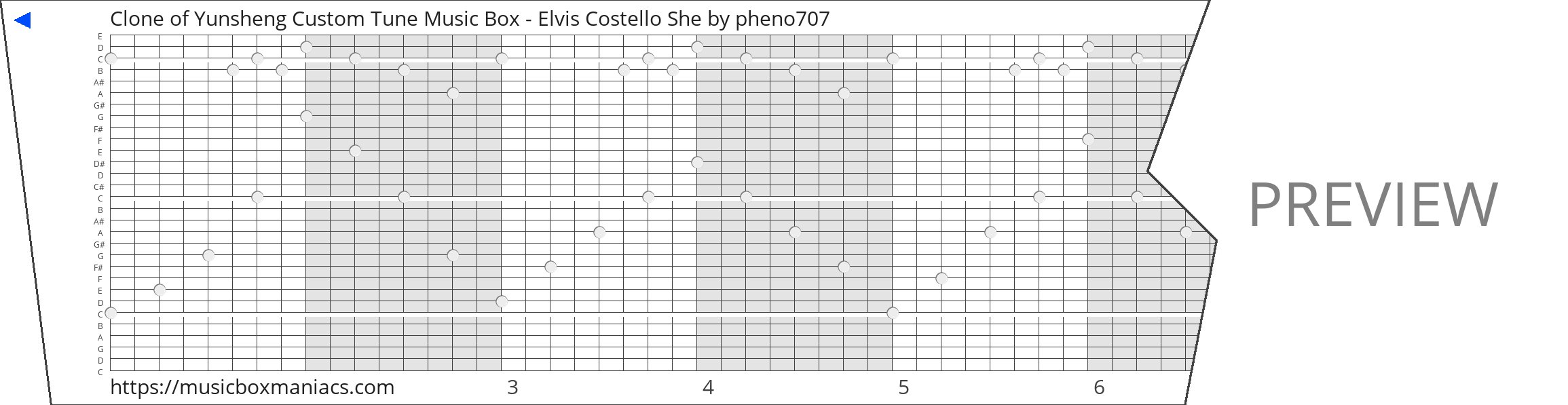 Clone of Yunsheng Custom Tune Music Box - Elvis Costello She 30 note music box paper strip