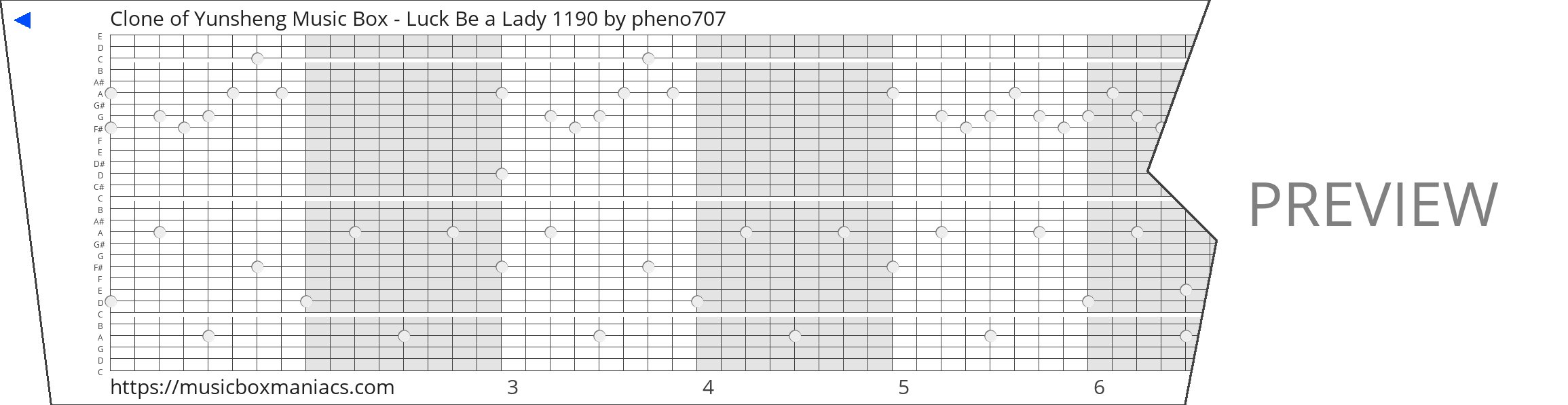 Clone of Yunsheng Music Box - Luck Be a Lady 1190 30 note music box paper strip