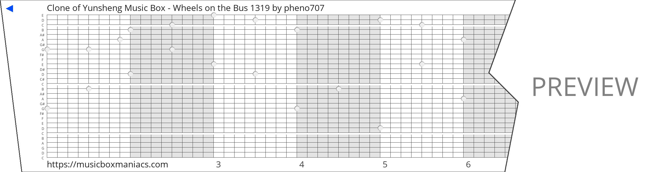 Clone of Yunsheng Music Box - Wheels on the Bus 1319 30 note music box paper strip