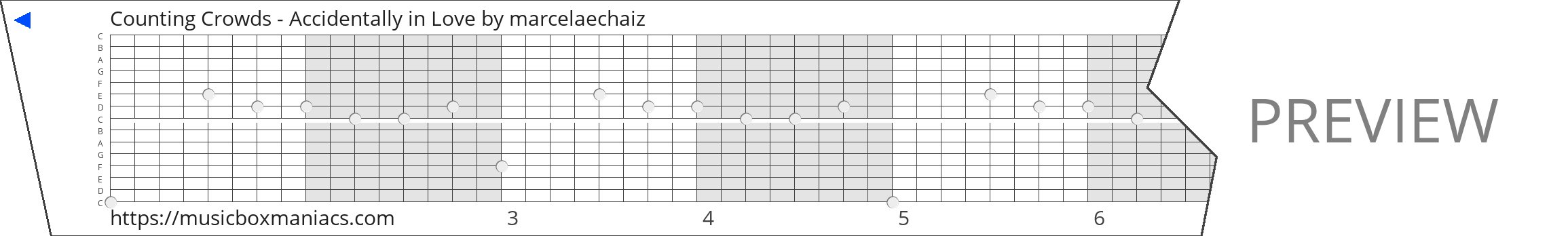 Counting Crowds - Accidentally in Love 15 note music box paper strip