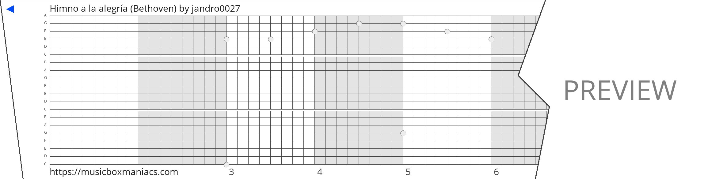 Himno a la alegría (Bethoven) 20 note music box paper strip