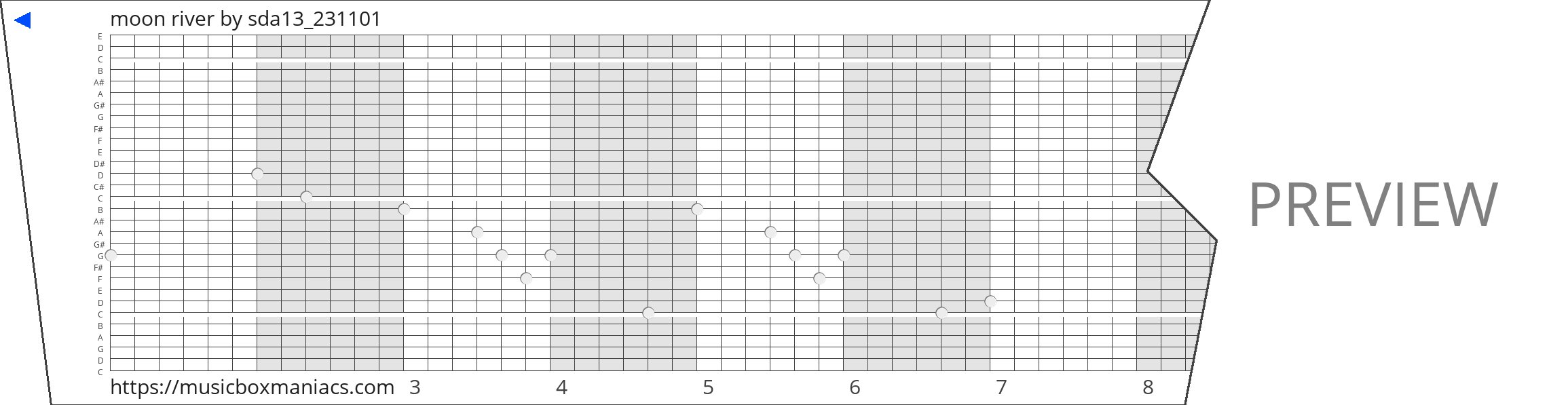 moon river 30 note music box paper strip