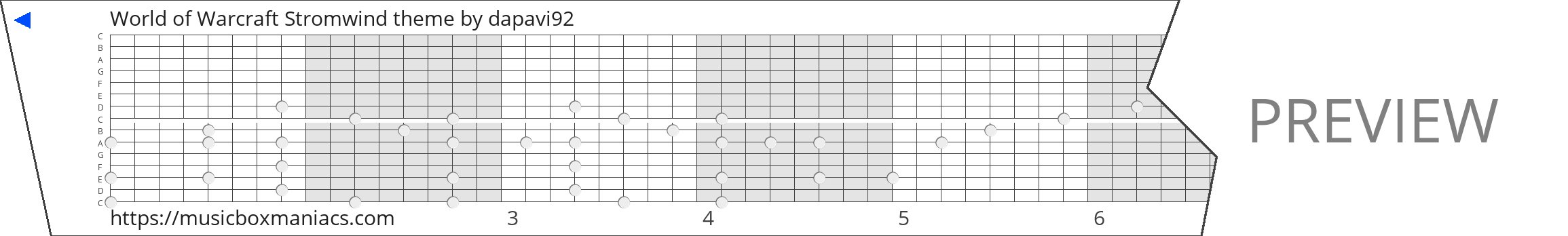 World of Warcraft Stromwind theme 15 note music box paper strip