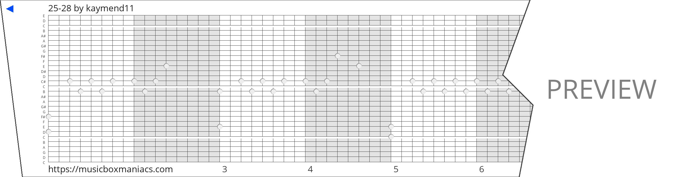 25-28 30 note music box paper strip