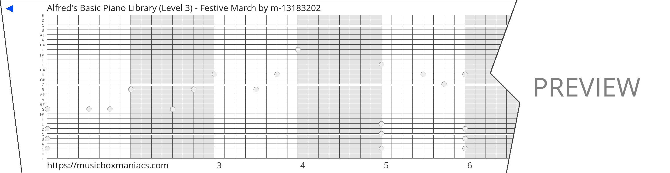 Alfred's Basic Piano Library (Level 3) - Festive March 30 note music box paper strip
