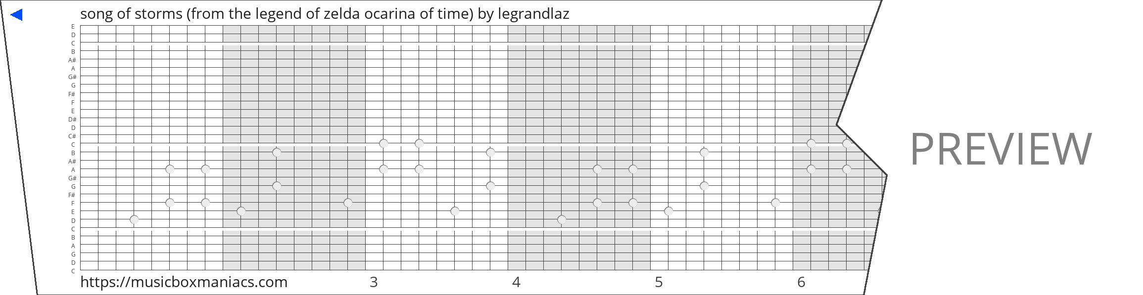 song of storms (from the legend of zelda ocarina of time) 30 note music box paper strip