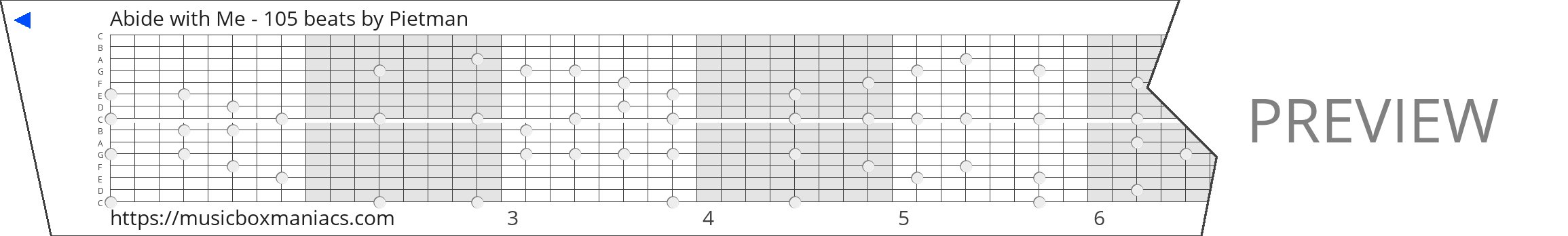 Abide with Me - 105 beats 15 note music box paper strip
