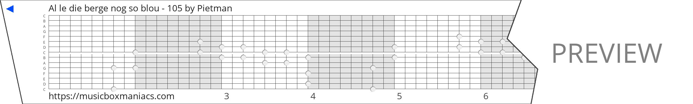 Al le die berge nog so blou - 105 15 note music box paper strip