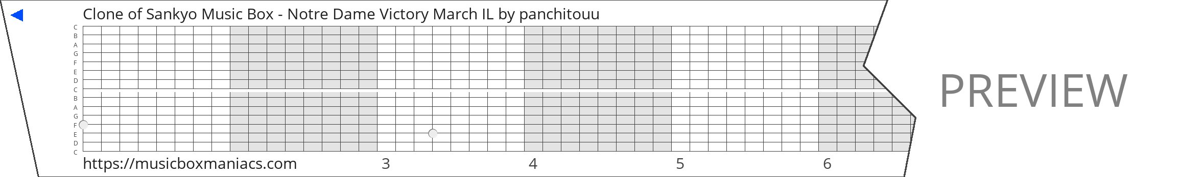 Clone of Sankyo Music Box - Notre Dame Victory March IL 15 note music box paper strip