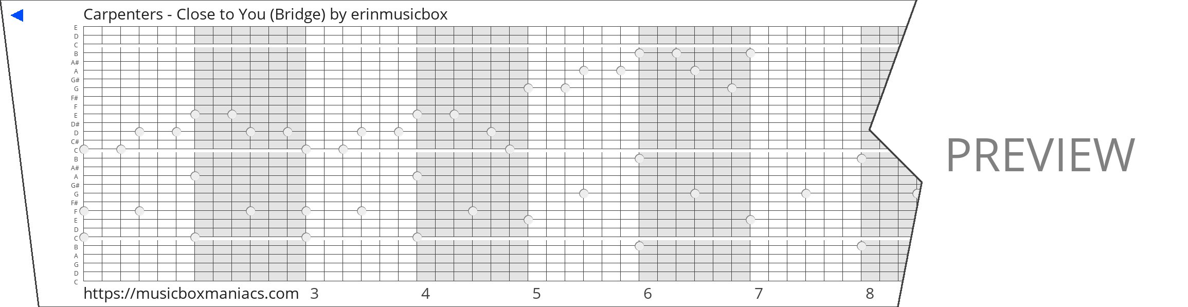 Carpenters - Close to You (Bridge) 30 note music box paper strip