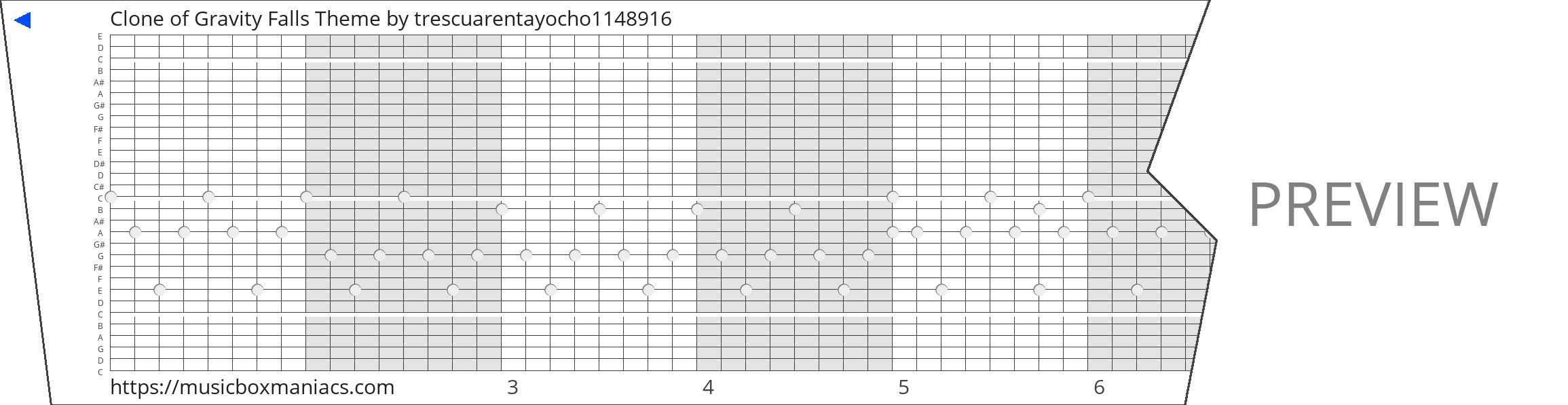 Clone of Gravity Falls Theme 30 note music box paper strip