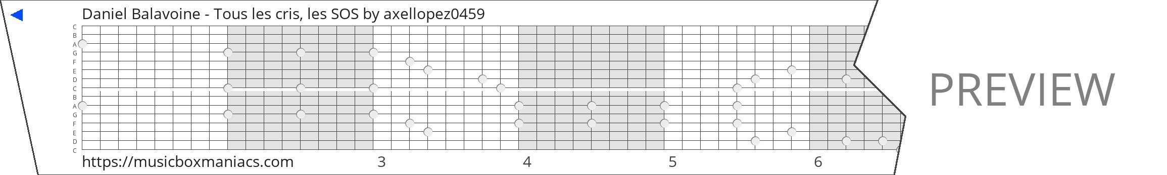 Daniel Balavoine - Tous les cris, les SOS 15 note music box paper strip