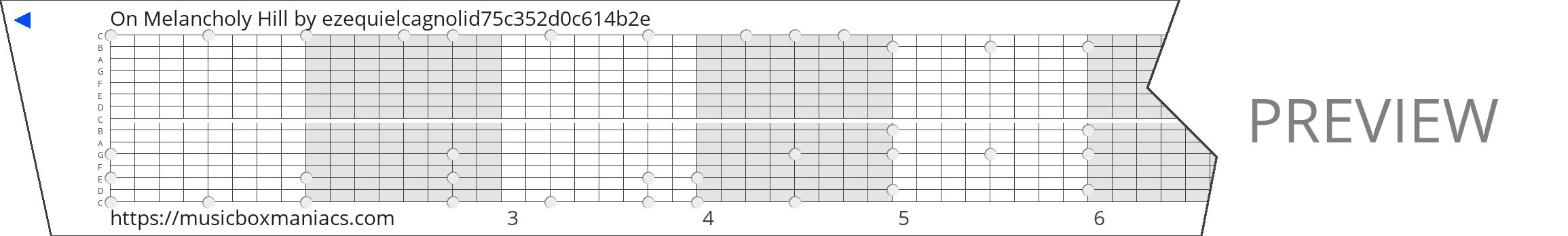 On Melancholy Hill 15 note music box paper strip