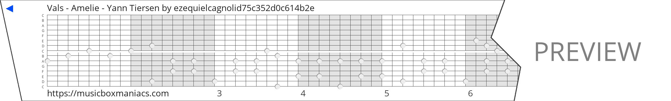 Vals - Amelie - Yann Tiersen 15 note music box paper strip
